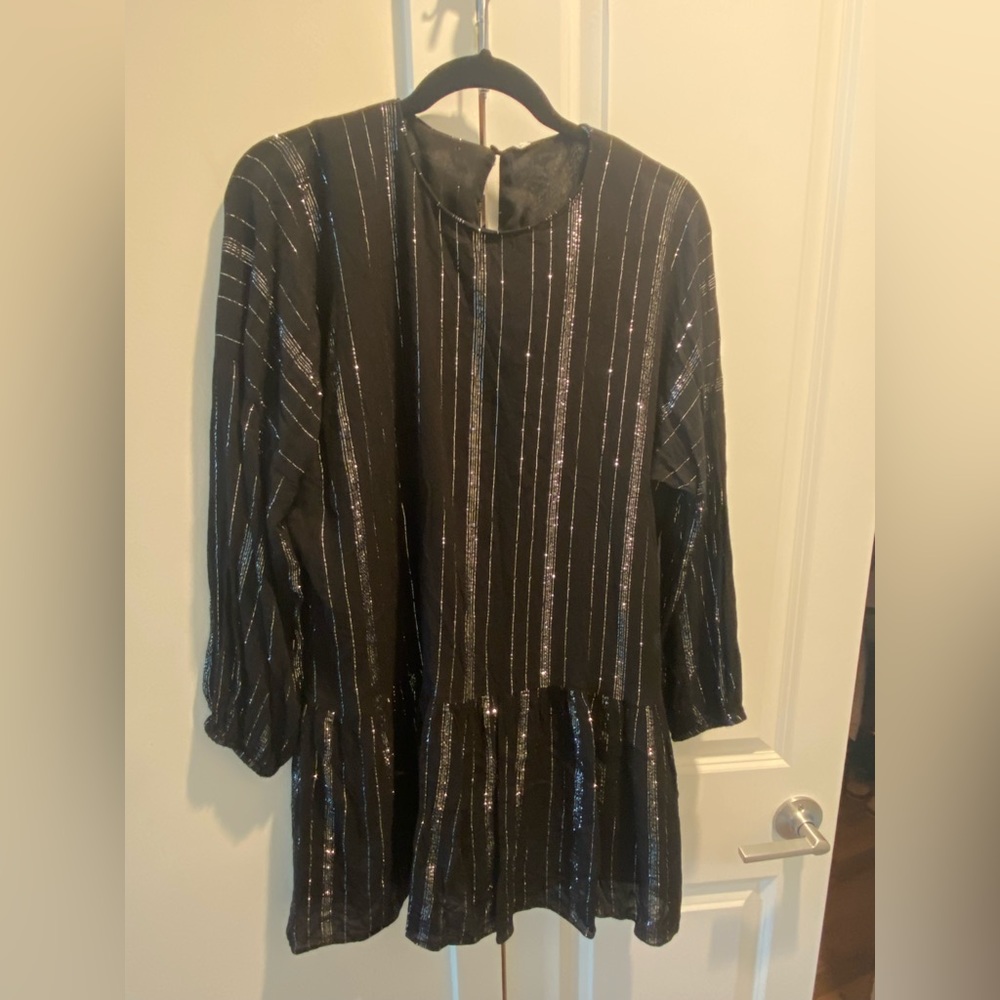Zara long sleeve black dress w/ metallic stripes